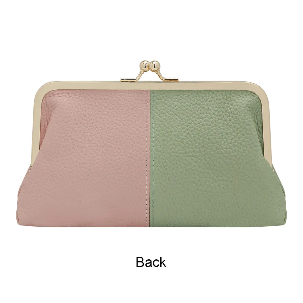Royal Bagger Contrast Clutch Purses for Women, Genuine Leather Evening Bag with Kiss Lock, Multi Layer Mobile Phone Wallet 1946