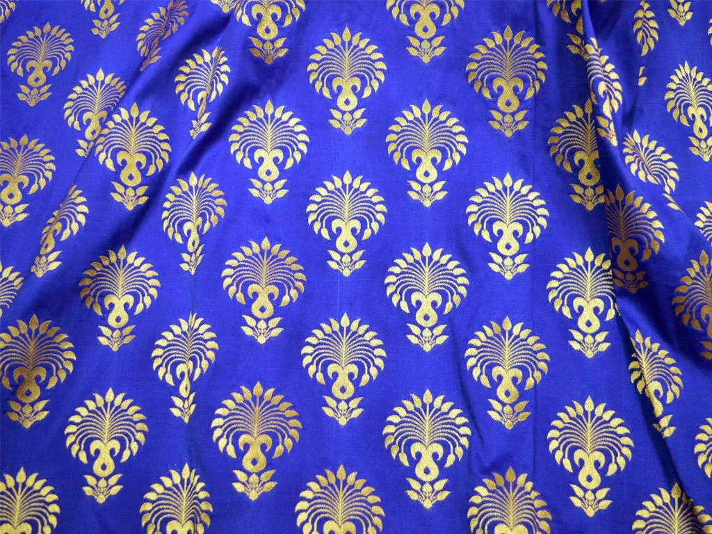 Royal Blue Banarasi Costumes Brocade by the Yard Fabric Wedding Dresses Indian Blended Silk Woman Blouses Home Decor Curtains Table Clothes