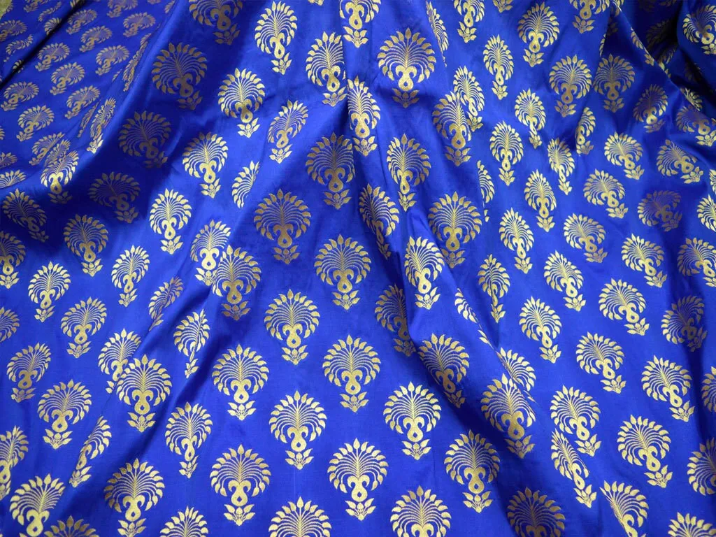 Royal Blue Banarasi Costumes Brocade by the Yard Fabric Wedding Dresses Indian Blended Silk Woman Blouses Home Decor Curtains Table Clothes