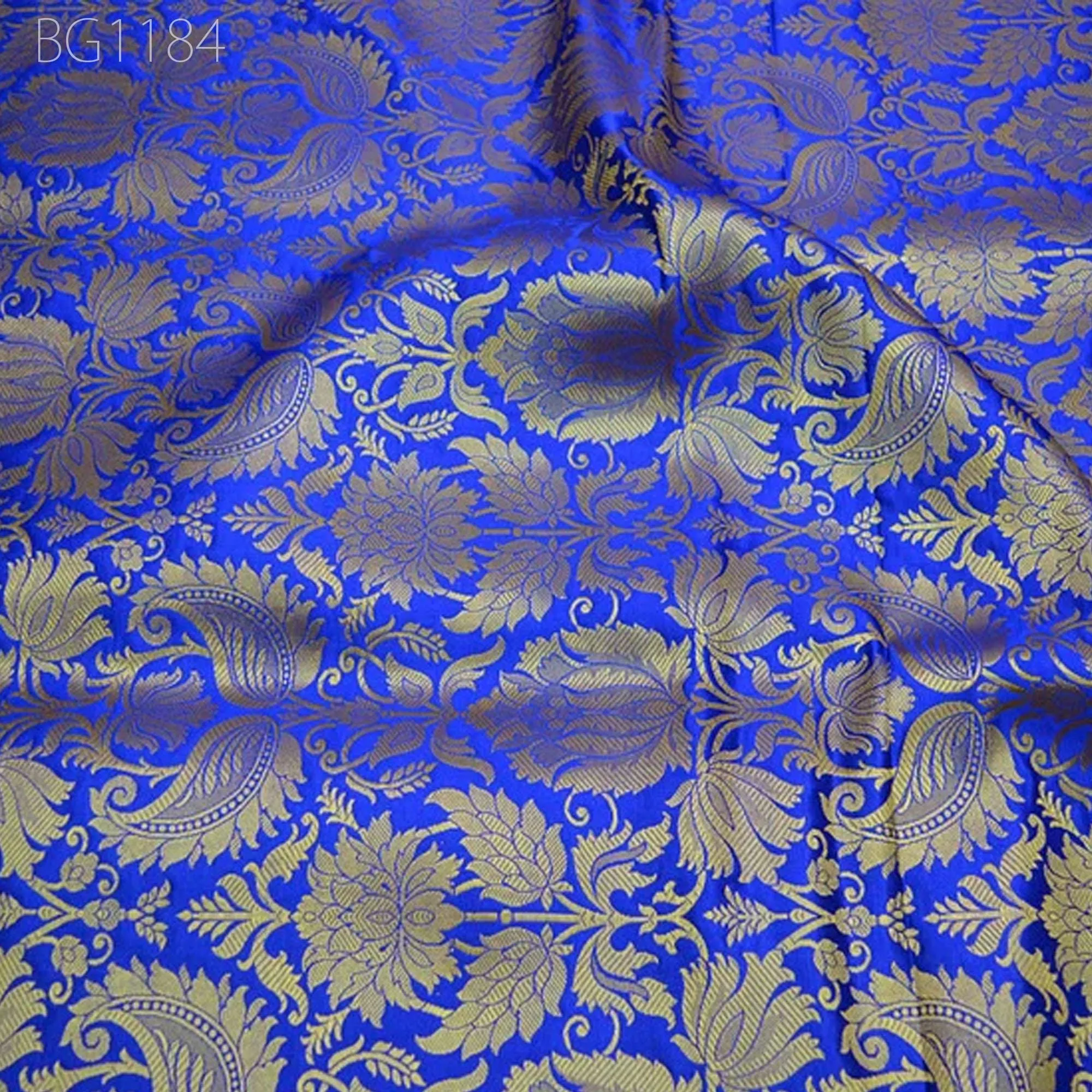 Royal Blue Brocade Banarasi Fabric by the Yard Banarasi for Wedding Dress lehenga Skirt Costume Crafting Home Decor Table Runner