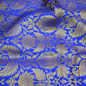 Royal Blue Brocade Banarasi Fabric by the Yard Banarasi for Wedding Dress lehenga Skirt Costume Crafting Home Decor Table Runner
