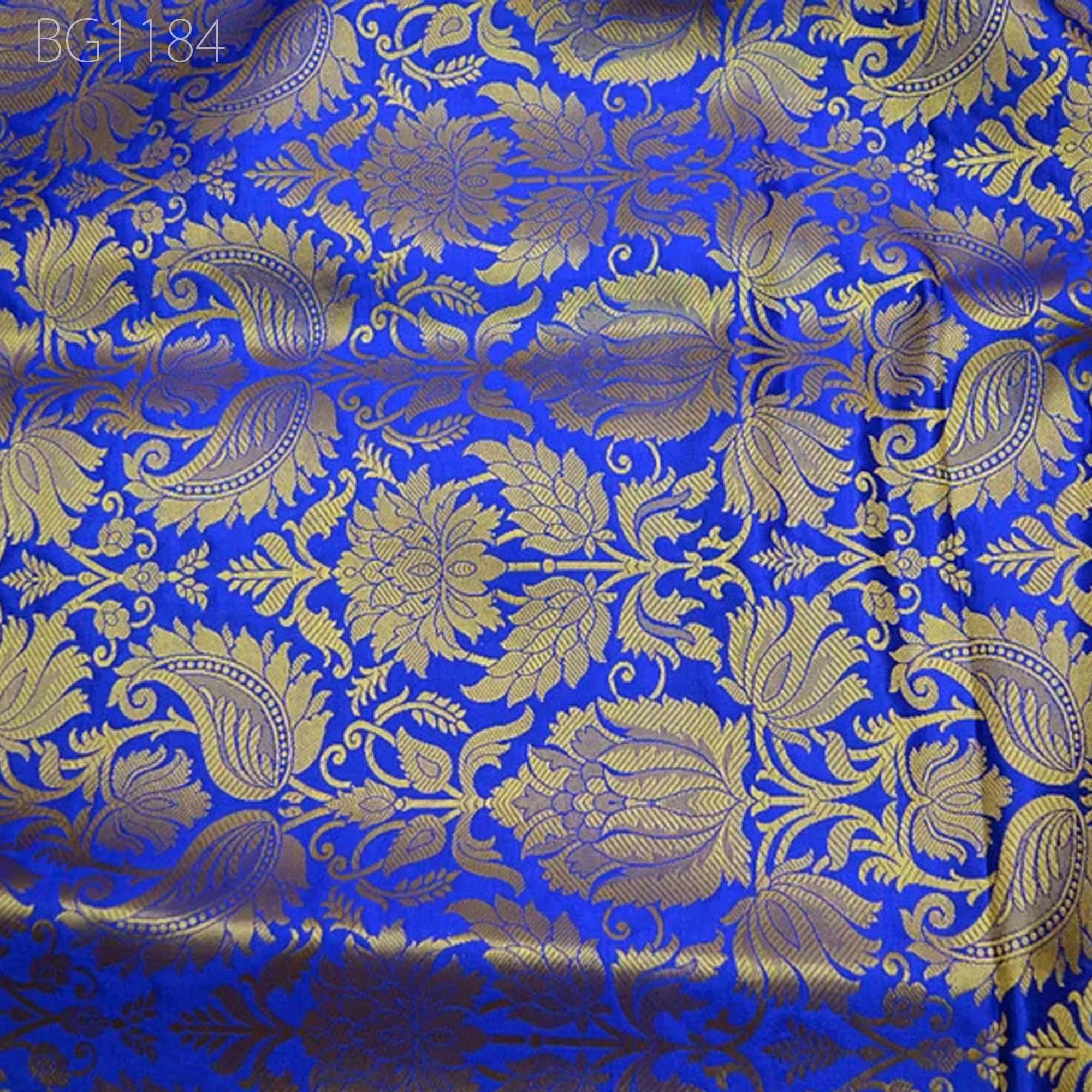 Royal Blue Brocade Banarasi Fabric by the Yard Banarasi for Wedding Dress lehenga Skirt Costume Crafting Home Decor Table Runner