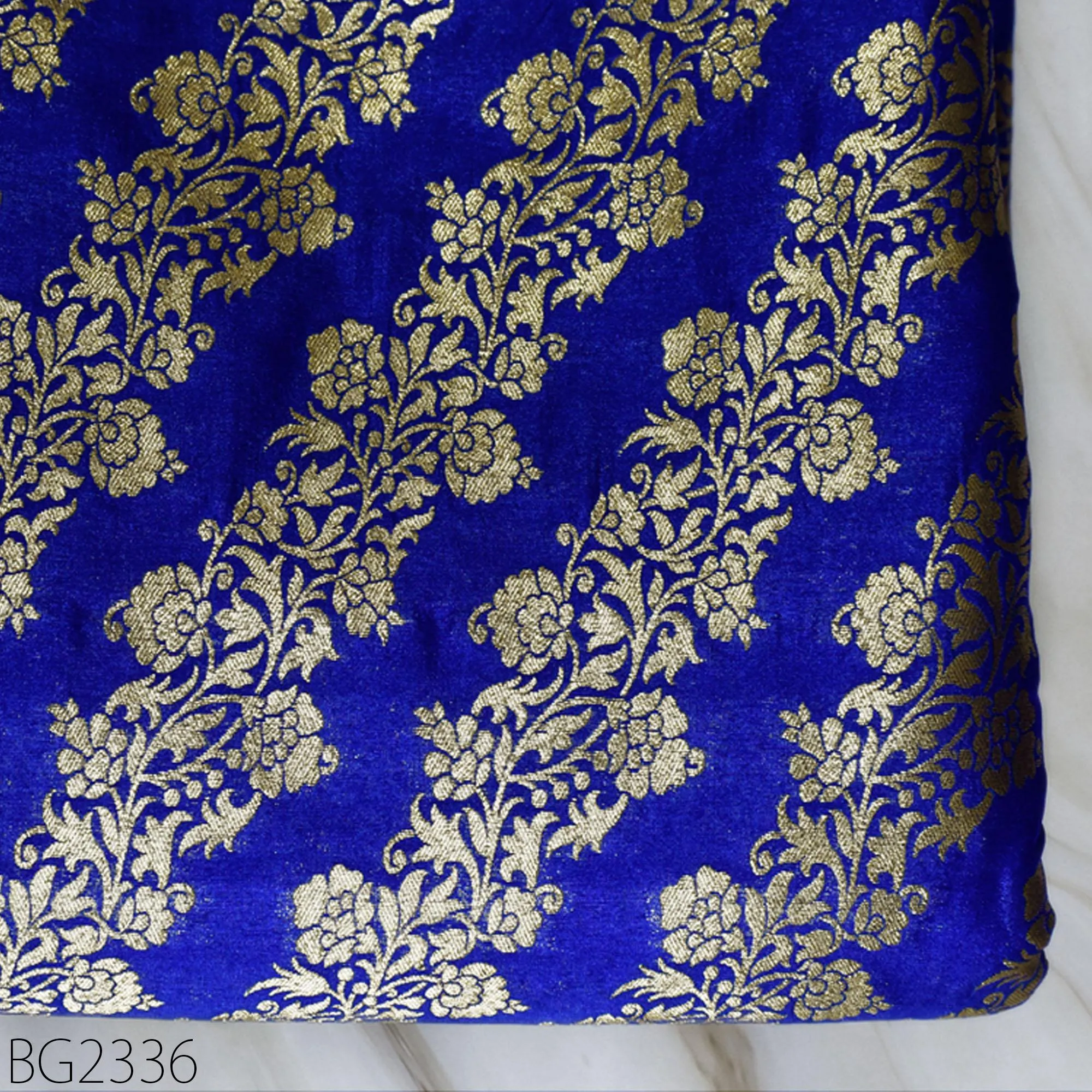 Royal Blue Brocade Fabric by the Yard Wedding Dress Jackets Indian Blended Banarasi Dress Material Sewing Cushion Cover Home Décor Crafting