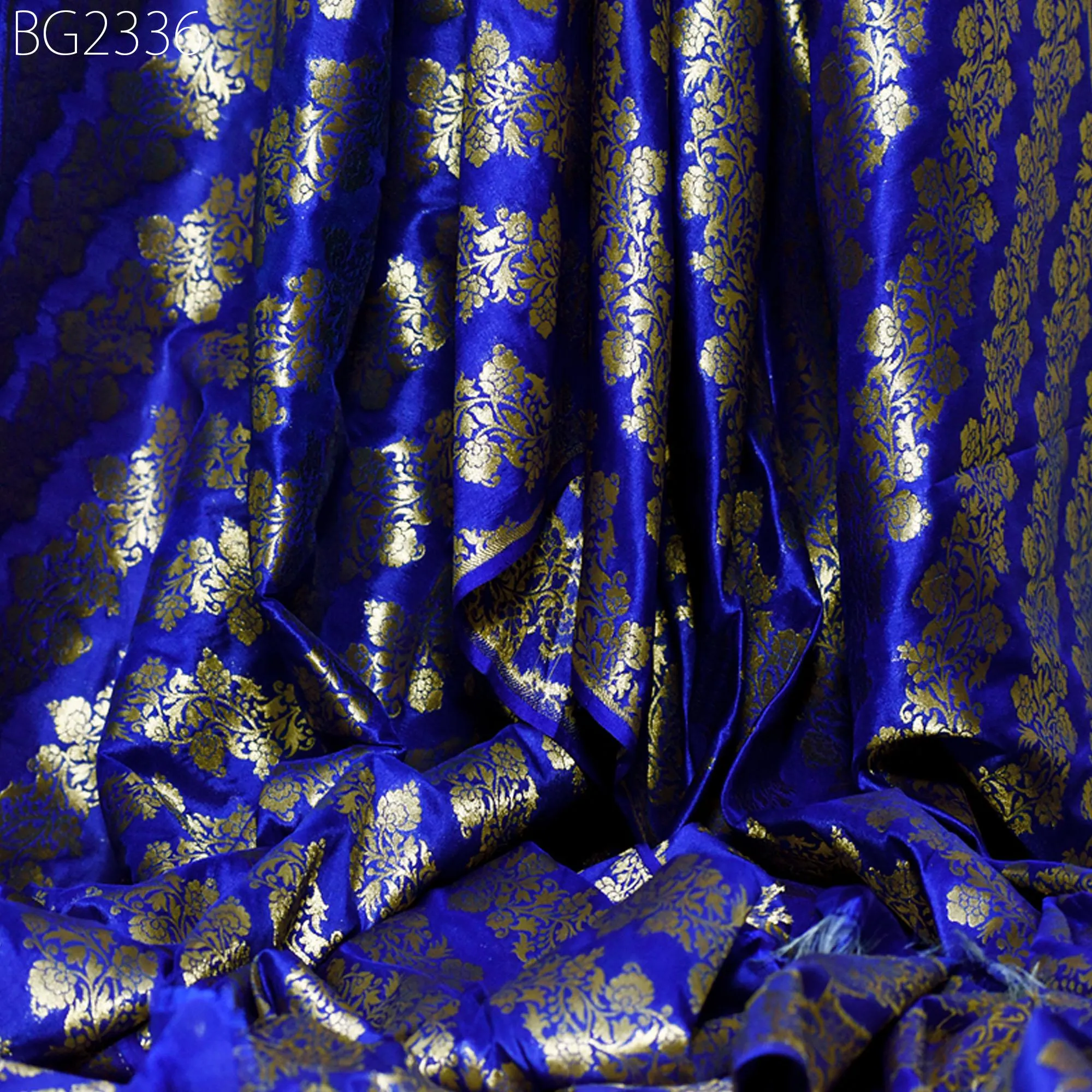Royal Blue Brocade Fabric by the Yard Wedding Dress Jackets Indian Blended Banarasi Dress Material Sewing Cushion Cover Home Décor Crafting