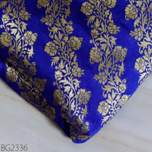 Royal Blue Brocade Fabric by the Yard Wedding Dress Jackets Indian Blended Banarasi Dress Material Sewing Cushion Cover Home Décor Crafting