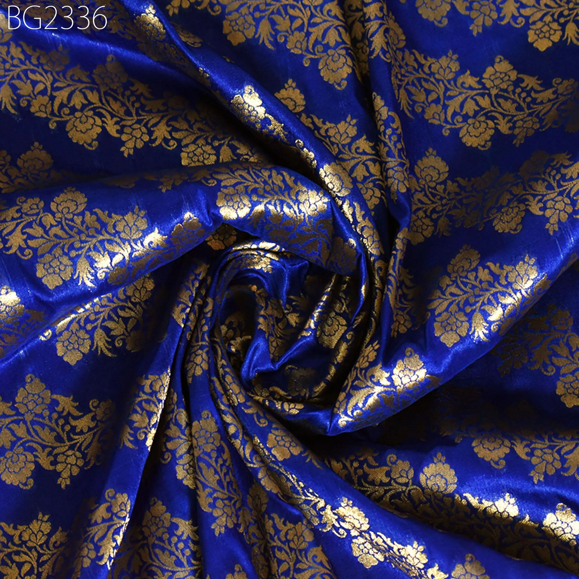Royal Blue Brocade Fabric by the Yard Wedding Dress Jackets Indian Blended Banarasi Dress Material Sewing Cushion Cover Home Décor Crafting
