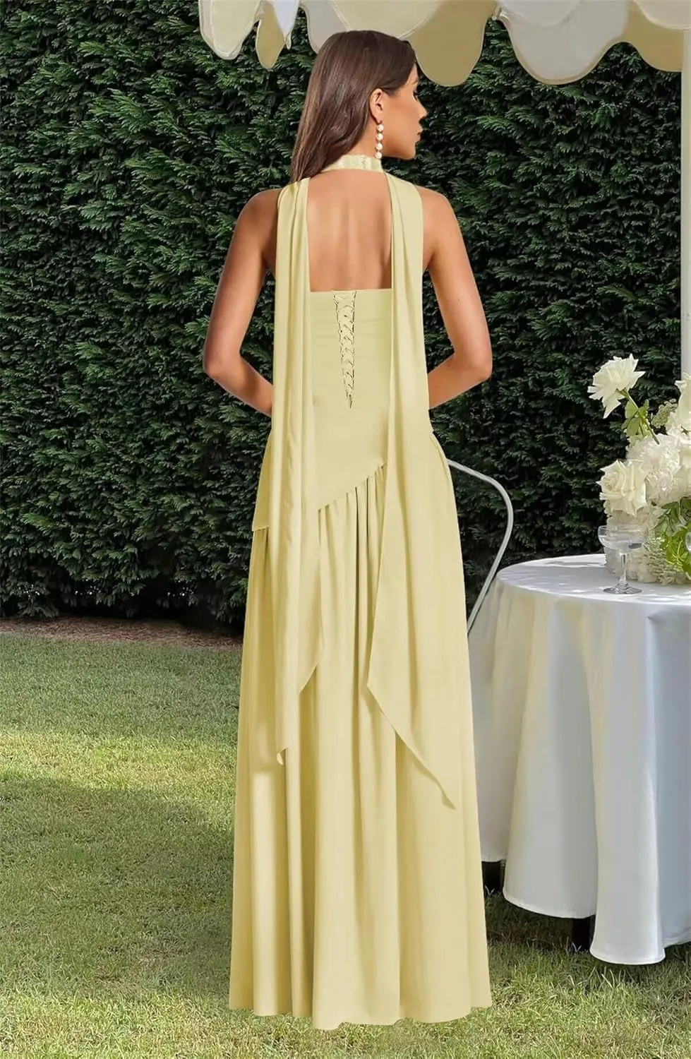RSOETOO Scarf Bridesmaid Dresses for Women 2025 Satin Long V Neck Drop Waist Maxi Prom Dress RO308