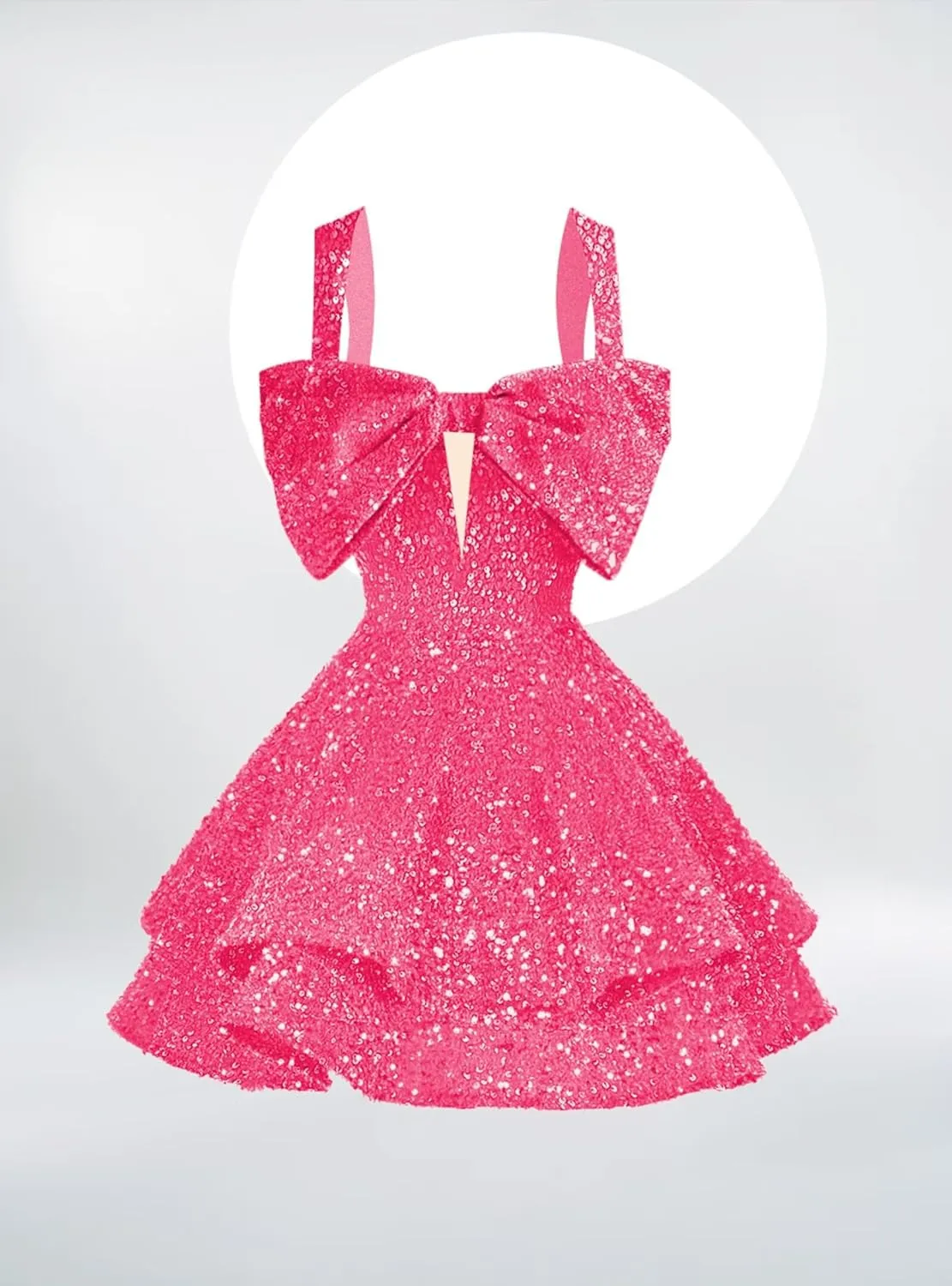 RSOETOO Sparkly Sequin Homecoming Dresses Bow Spaghetti Straps Glitter Mini Prom Dress Short for Teens RO167