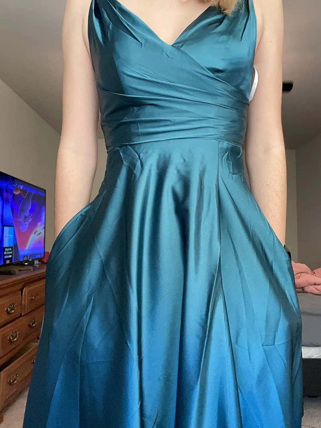 RYANTH Women's Satin Bridesmaid Dresses for Wedding Dress Formal Long A Line Prom Party Gowns with Pockets RYZ054