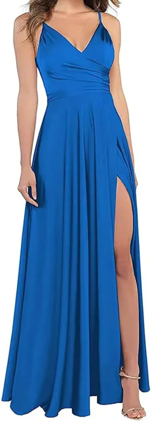 RYANTH Women's Satin Bridesmaid Dresses for Wedding Dress Formal Long A Line Prom Party Gowns with Pockets RYZ054