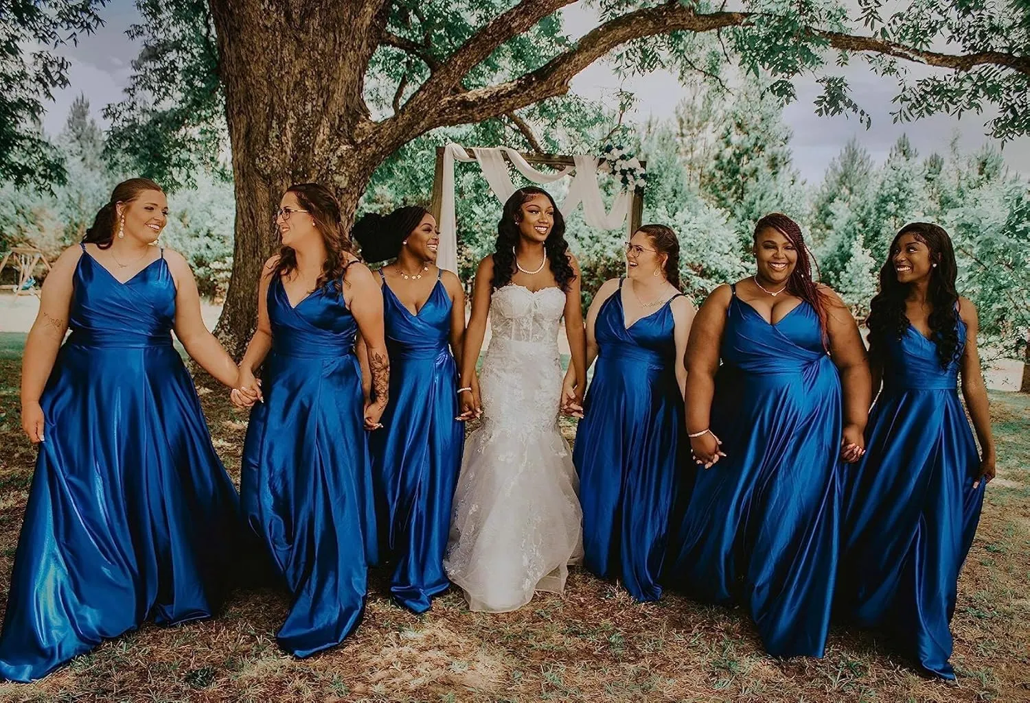 RYANTH Women's Satin Bridesmaid Dresses for Wedding Dress Formal Long A Line Prom Party Gowns with Pockets RYZ054