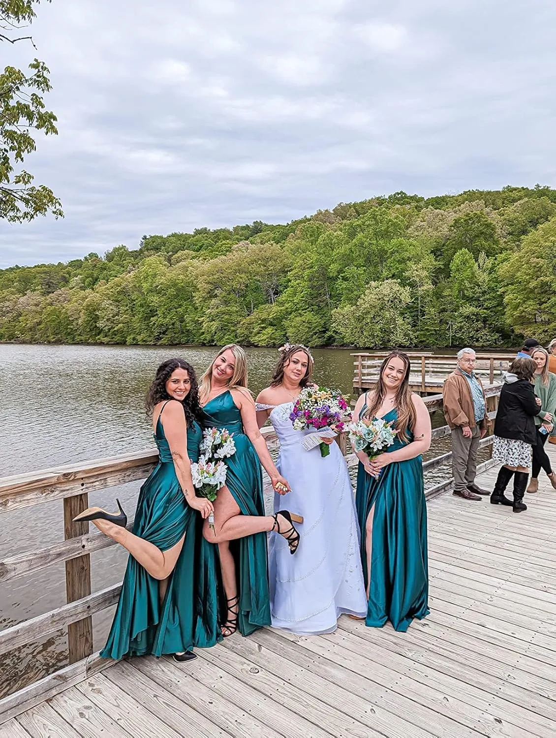 RYANTH Women's Satin Bridesmaid Dresses for Wedding Dress Formal Long A Line Prom Party Gowns with Pockets RYZ054