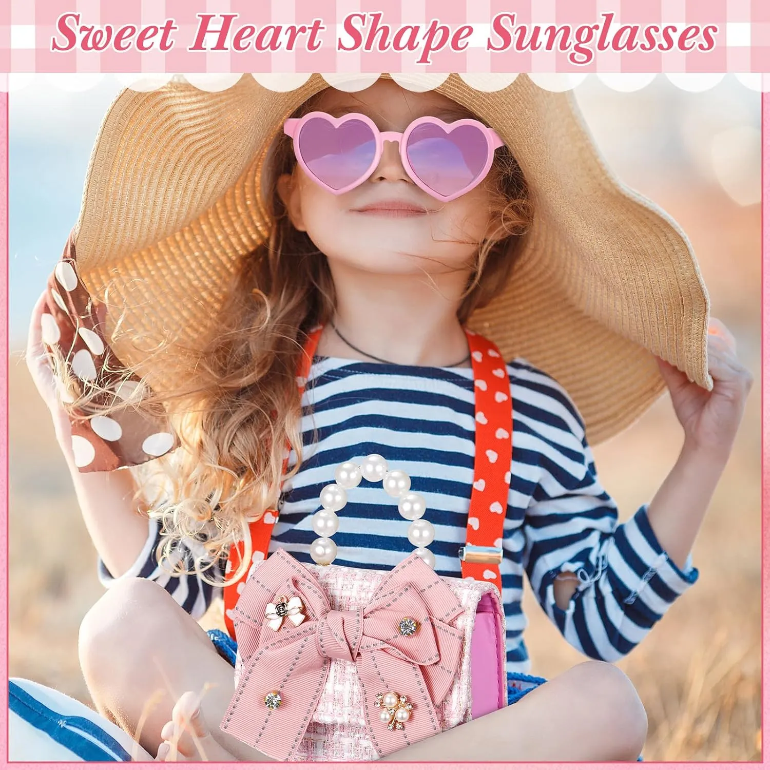 Sadnyy Mini Purse Cute Bowknot Crossbody Bag with Pearl Bow Sunglasses Box Set Travel Handbag for Women Birthday Easter Gift
