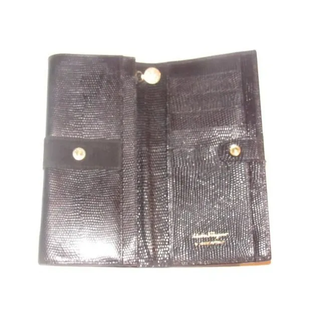 Salvatore Ferragamo Black Textured Leather Vintage Wallet