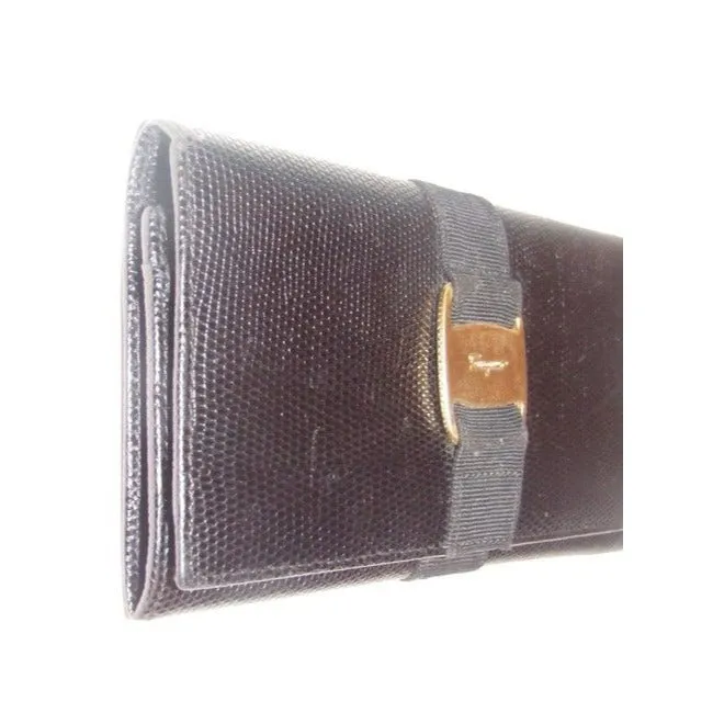 Salvatore Ferragamo Black Textured Leather Vintage Wallet