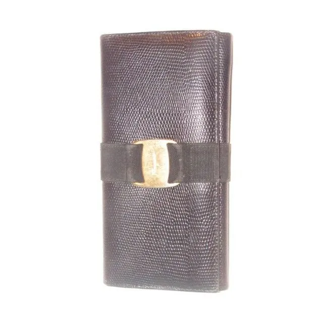Salvatore Ferragamo Black Textured Leather Vintage Wallet