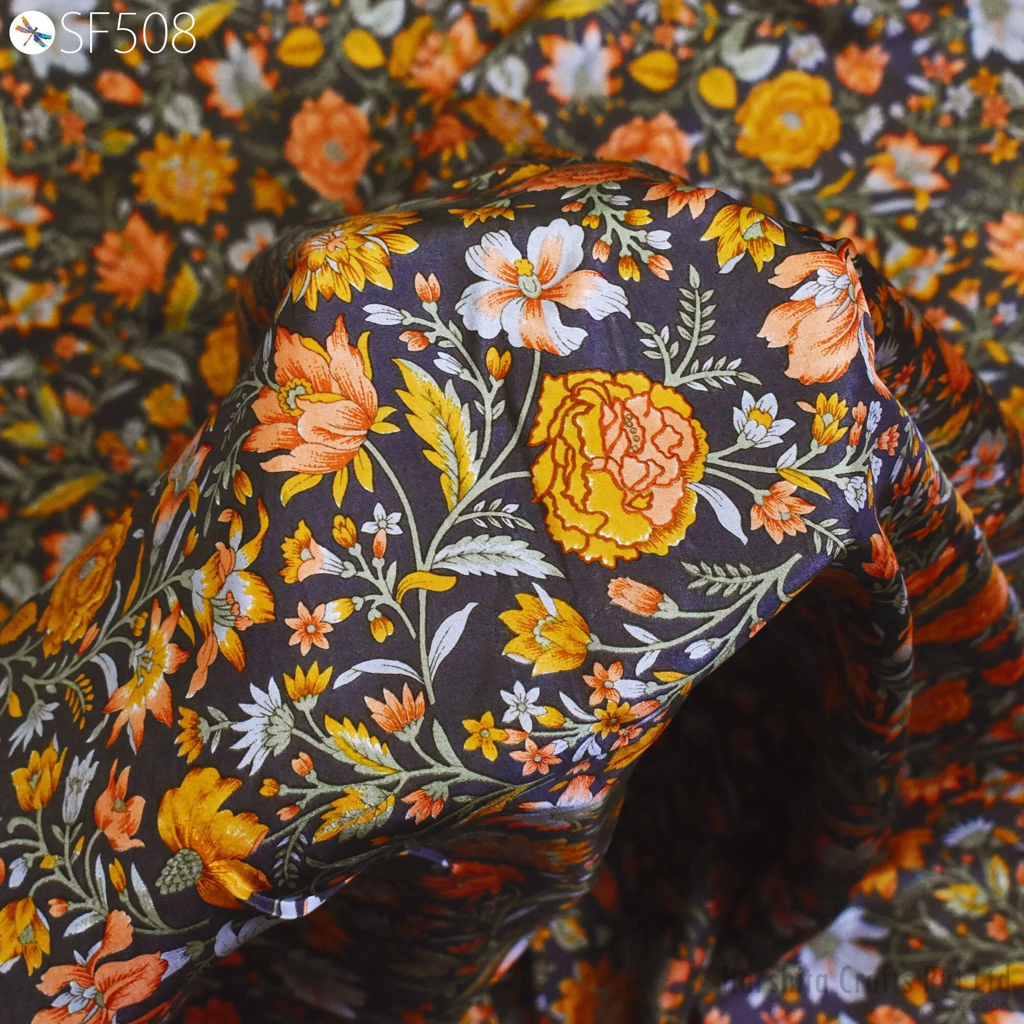 Saree Making Floral Habotai Silk Soft Pure Flowy Printed Silk Fabric by yard Saree Fabric Wedding Dresses Bridesmaid Costumes Sewing Scarf
