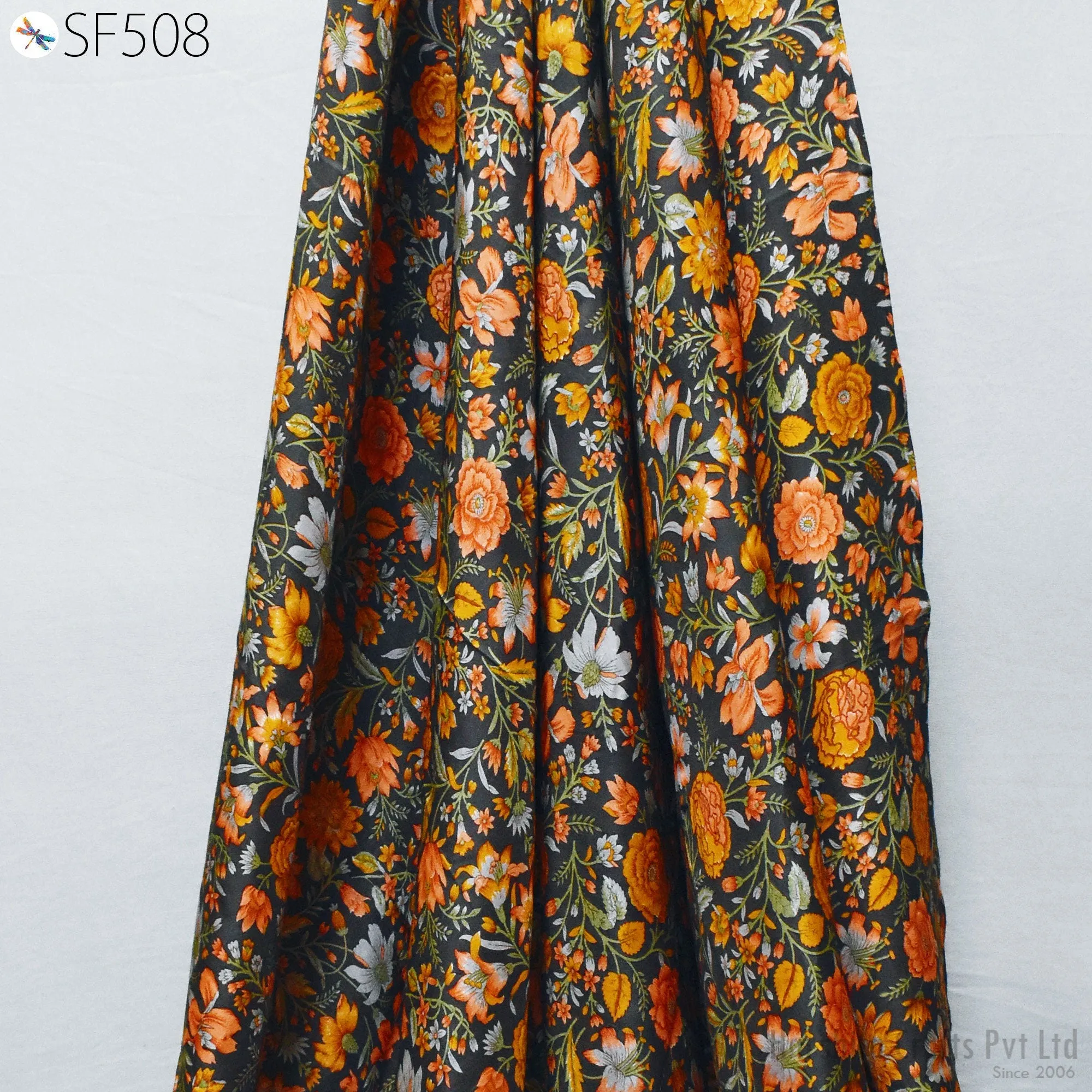Saree Making Floral Habotai Silk Soft Pure Flowy Printed Silk Fabric by yard Saree Fabric Wedding Dresses Bridesmaid Costumes Sewing Scarf
