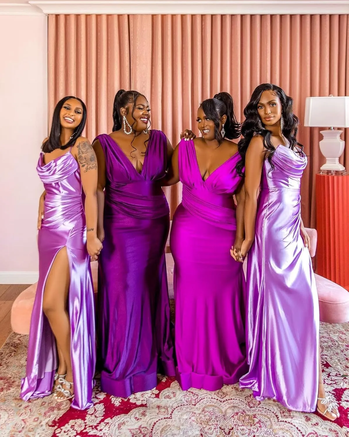 Satin Bridesmaid Dresses for Women V Neck Mermaid Long Pleated Formal Evening Gowns