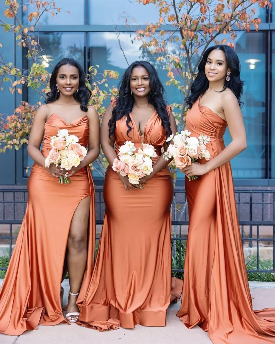 Satin Bridesmaid Dresses for Women V Neck Mermaid Long Pleated Formal Evening Gowns