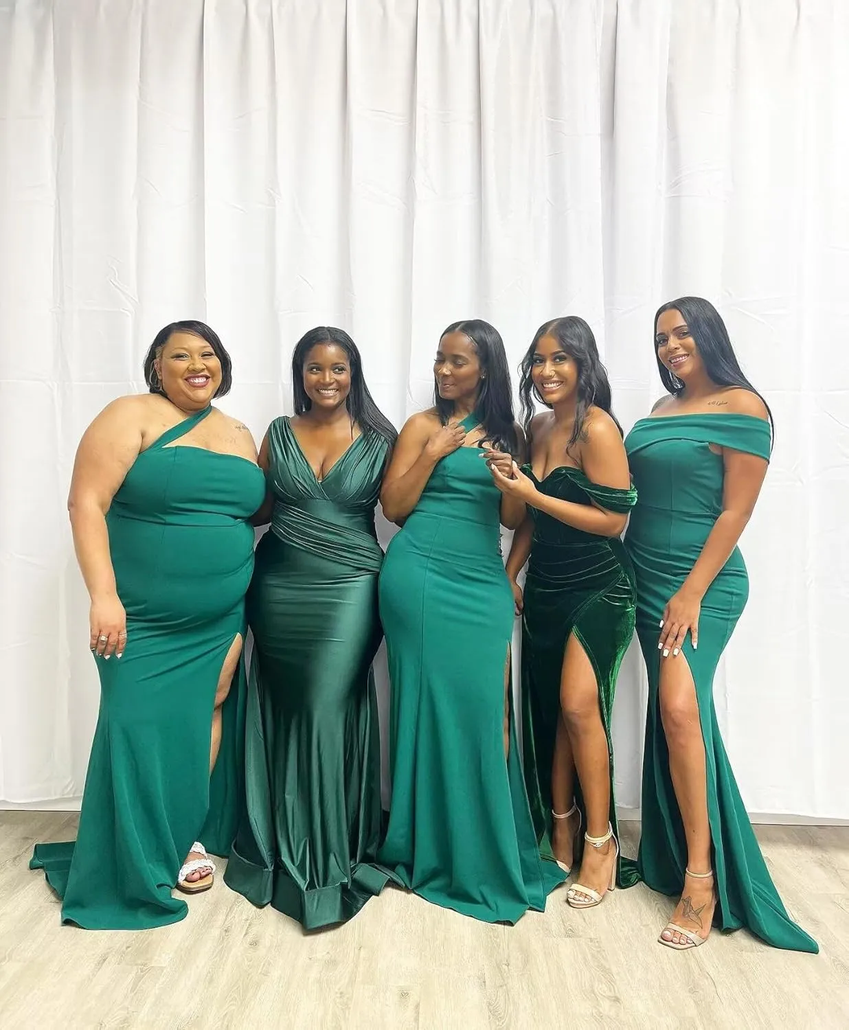 Satin Bridesmaid Dresses for Women V Neck Mermaid Long Pleated Formal Evening Gowns