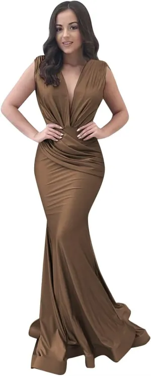 Satin Bridesmaid Dresses for Women V Neck Mermaid Long Pleated Formal Evening Gowns