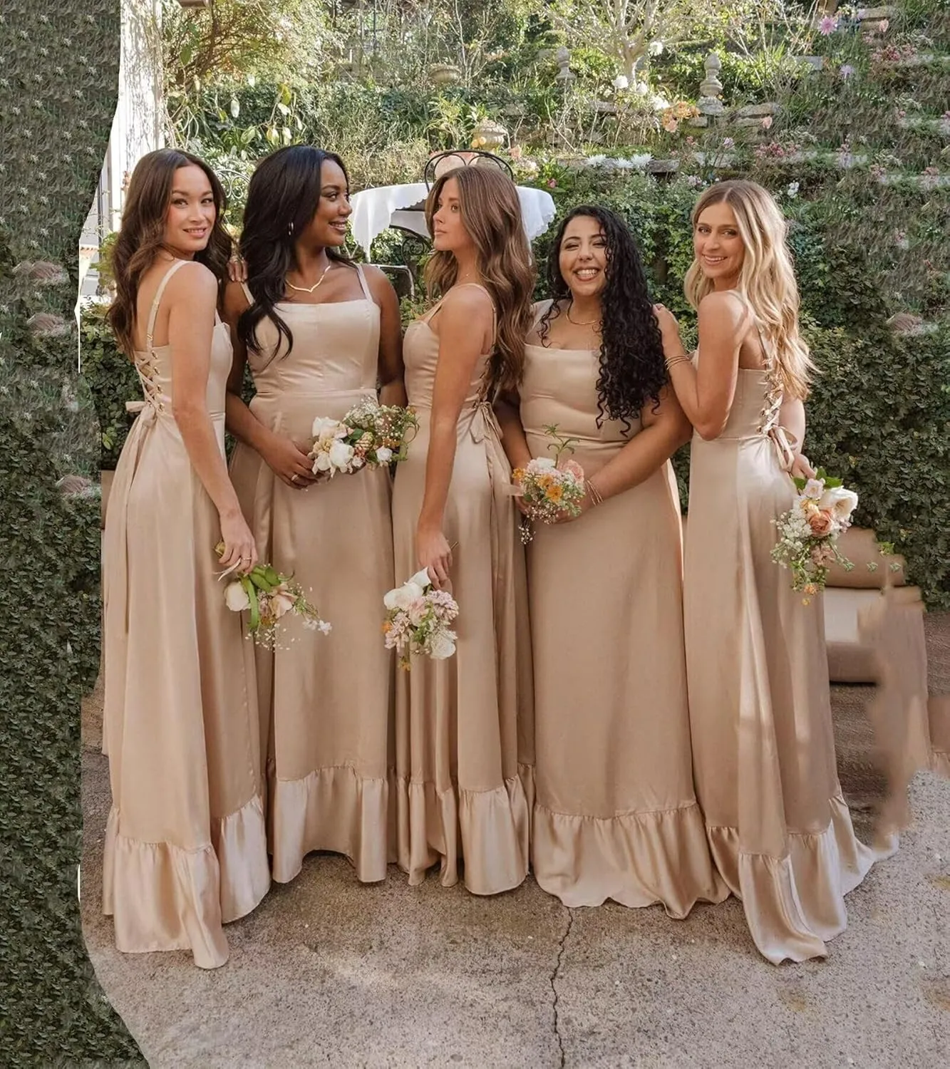 Satin Bridesmaid Dresses Long for Women Square Neck Formal Evening Gowns A Line Wedding Guest Dress with Slit