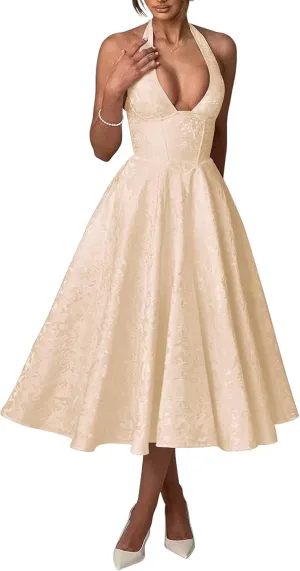 Satin Prom Dresses 2025 Jacquard A Line Tea Length Formal Party Gowns