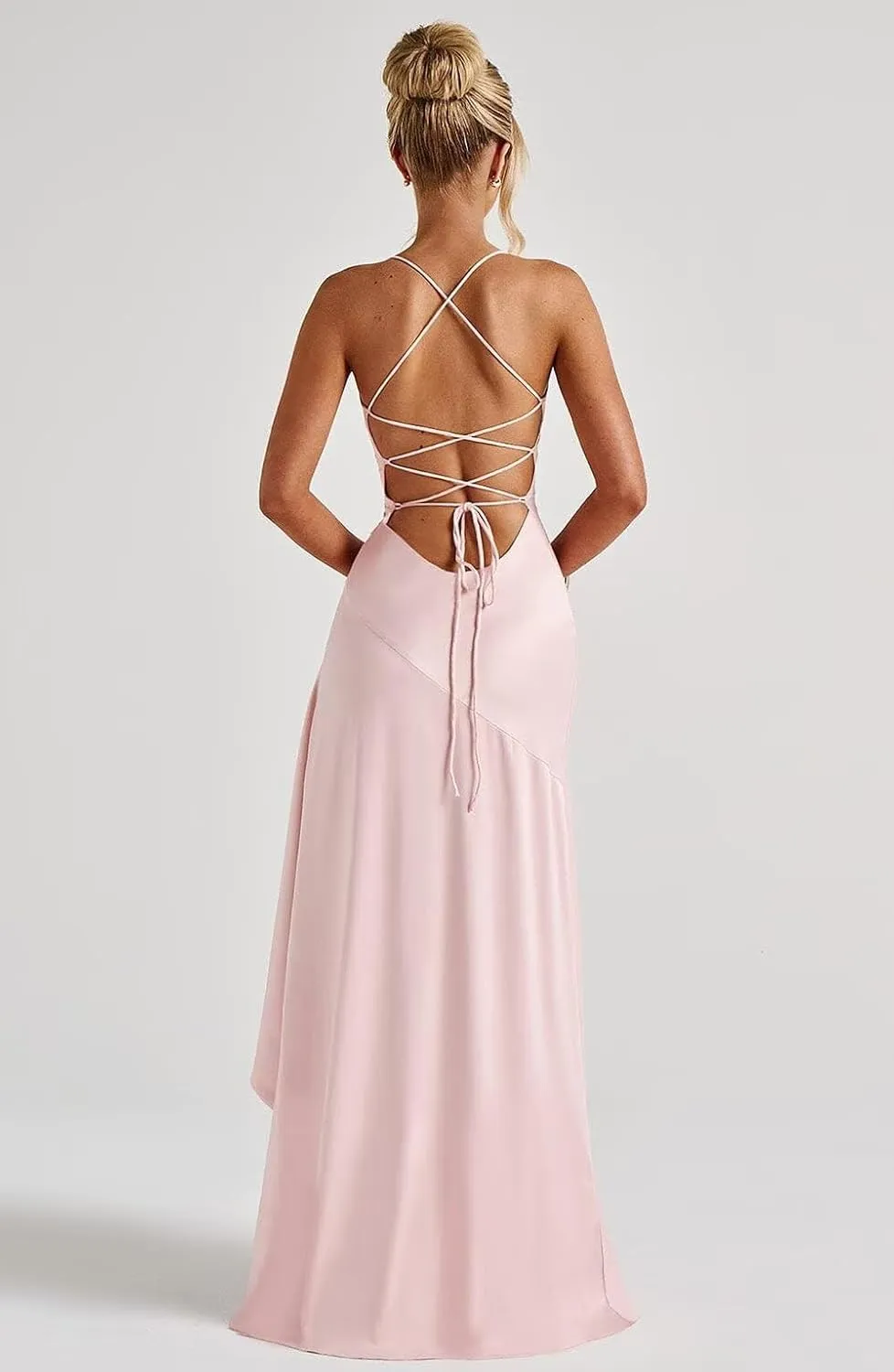 Satin Ruffles Prom Dresses for Women Hi-Low Aline Evening Dress for Women 2025 QA204A-CP