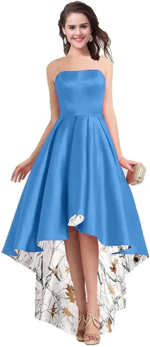 Satin with Camo Country Wedding Bridal Dresses High Low Reception Prom Dress 2025