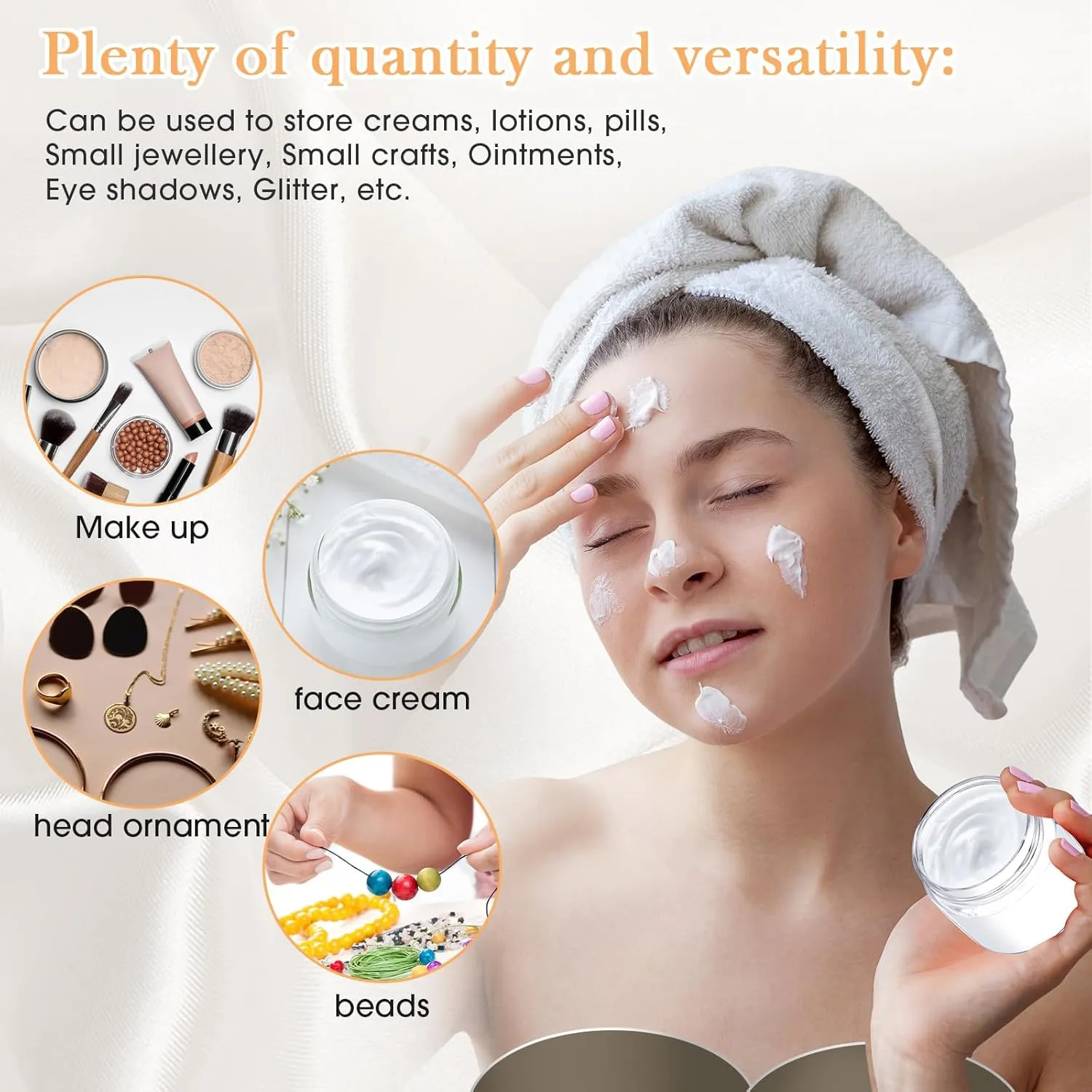 SATINIOR 500 Pcs Plastic Jars Bulk Empty Cosmetic Container Jars with Lids Leak Proof Round Clear Makeup Sample Containers for Creams Lotions Eye Shadow Makeup Products(White Lids,2 oz)