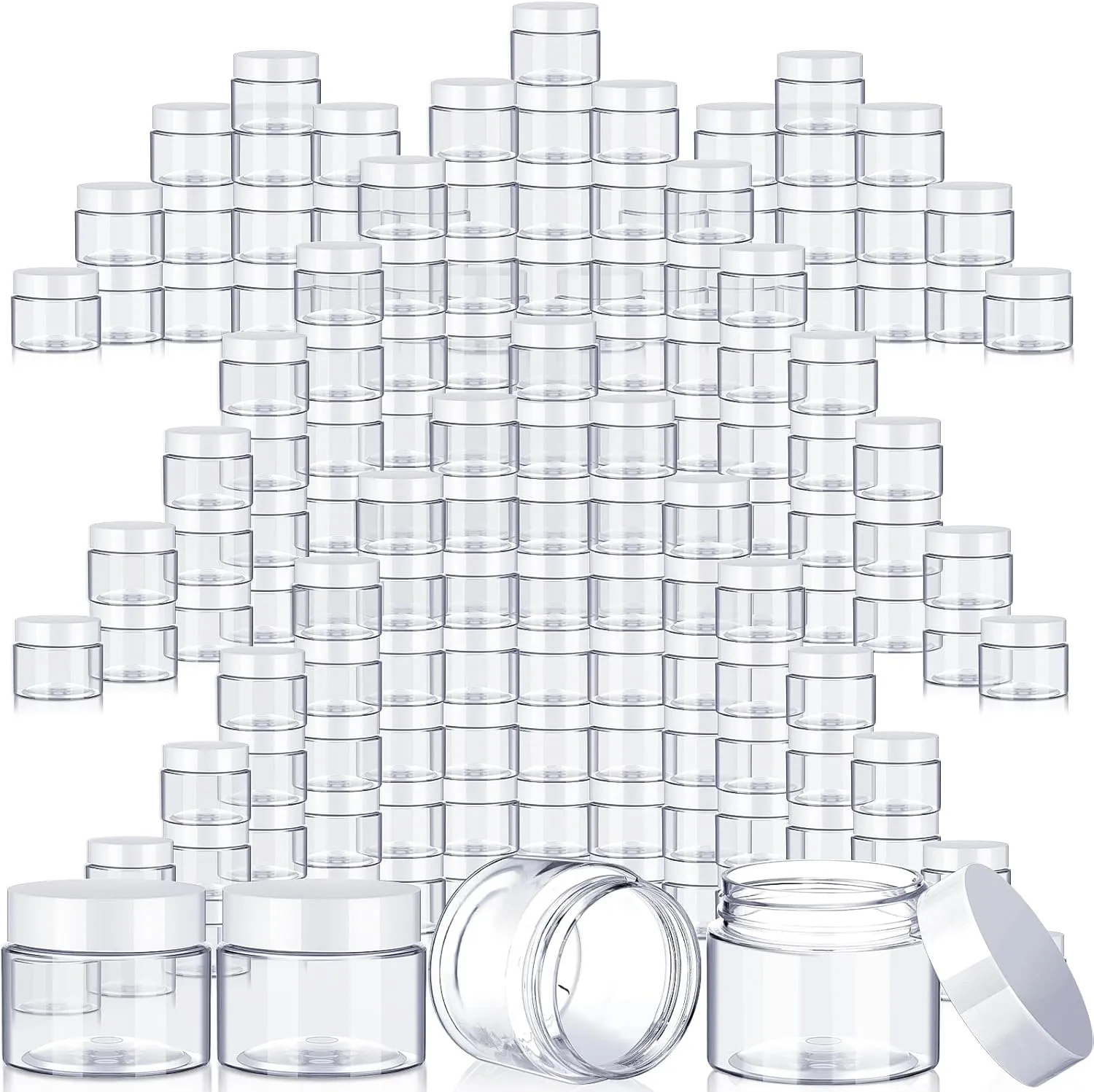 SATINIOR 500 Pcs Plastic Jars Bulk Empty Cosmetic Container Jars with Lids Leak Proof Round Clear Makeup Sample Containers for Creams Lotions Eye Shadow Makeup Products(White Lids,2 oz)