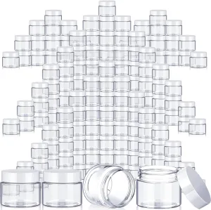 SATINIOR 500 Pcs Plastic Jars Bulk Empty Cosmetic Container Jars with Lids Leak Proof Round Clear Makeup Sample Containers for Creams Lotions Eye Shadow Makeup Products(White Lids,2 oz)