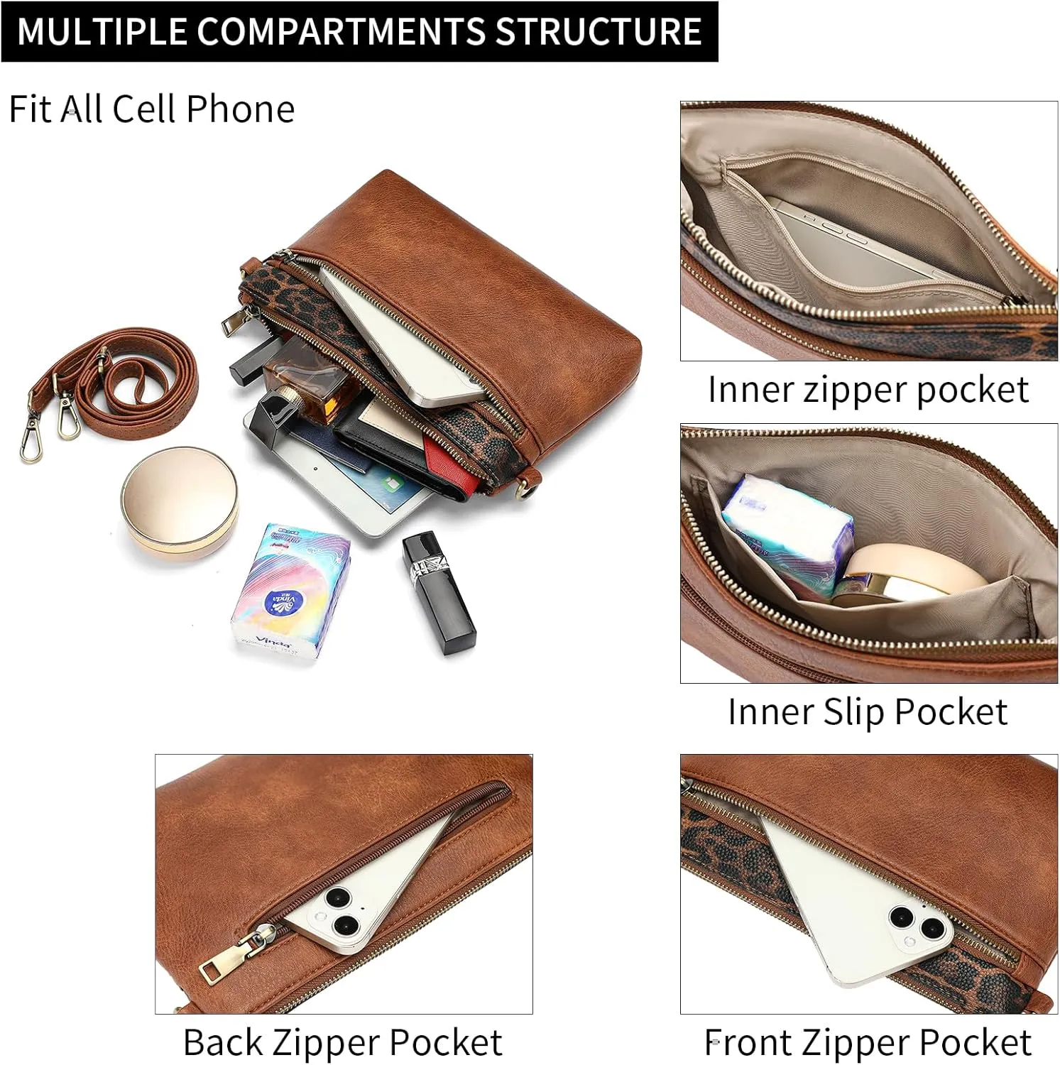 SENDEFN Leather Crossbody Bag for Women Small Clutch Purses Crossbody Shoulder Handbag Wallet Purses RIFD Card Slots