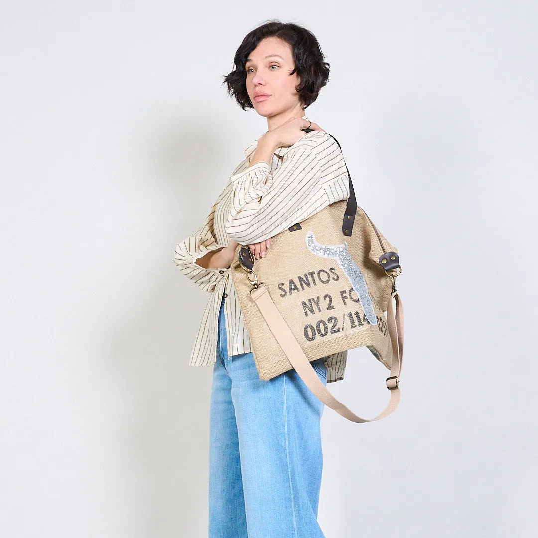 Sequin bull head jute tote bag wholesale