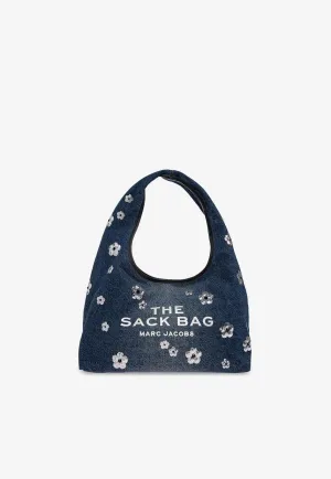Sequin Daisy Denim Sack Bag