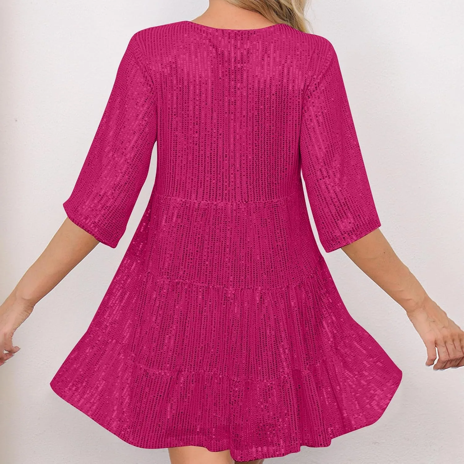 Sequin Dress for Women Sparkly Glitter Mini Babydoll Dresses Short Flowy Tiered Ruffle Party Club Night Out Gown