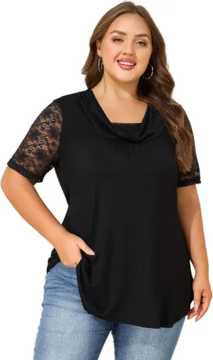 Sequins Plus Size Tops for Women Elegant Shirt Lace Half Sleeve Tunic Gowns Evening Cocktail Blouse