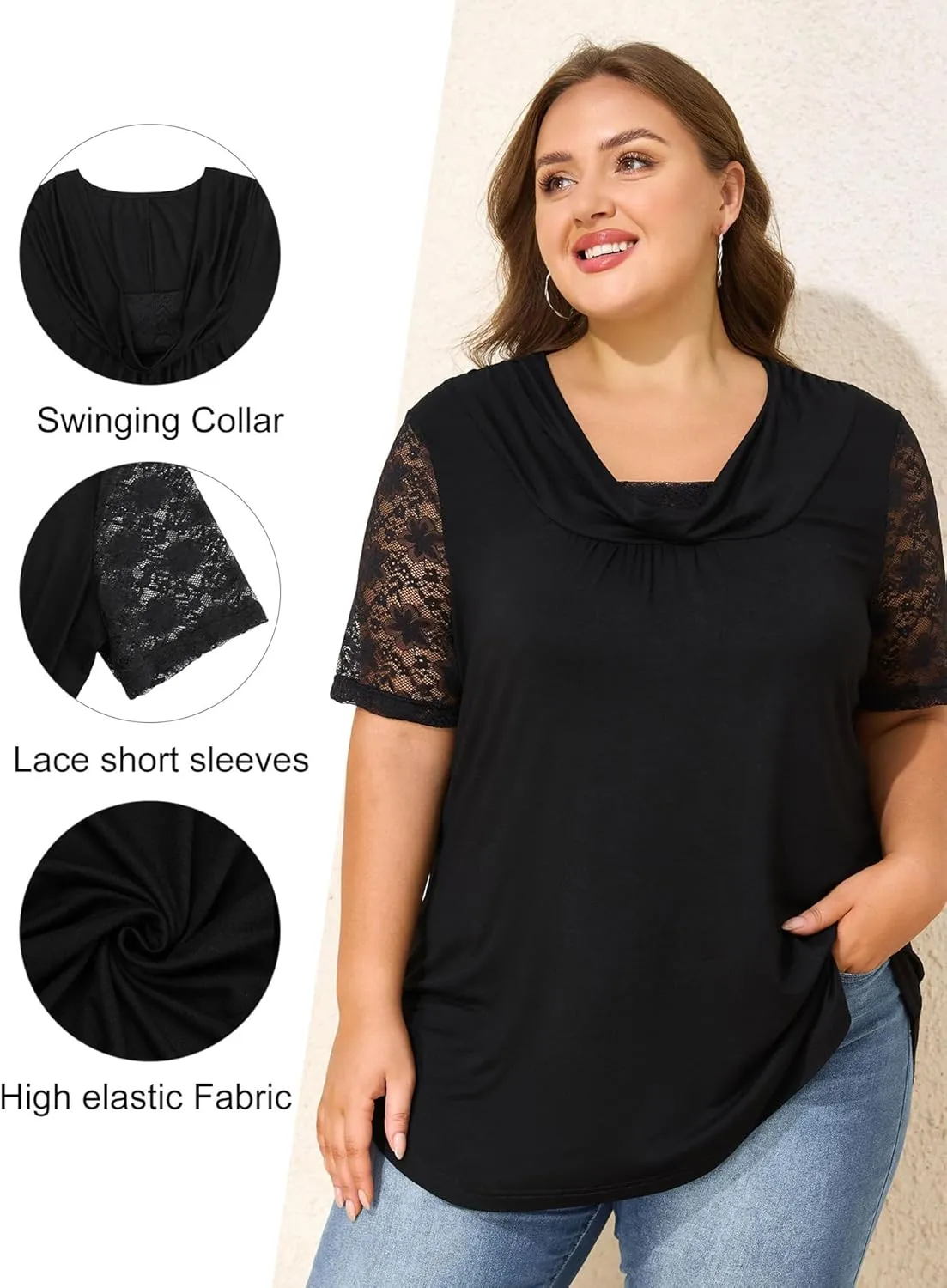 Sequins Plus Size Tops for Women Elegant Shirt Lace Half Sleeve Tunic Gowns Evening Cocktail Blouse