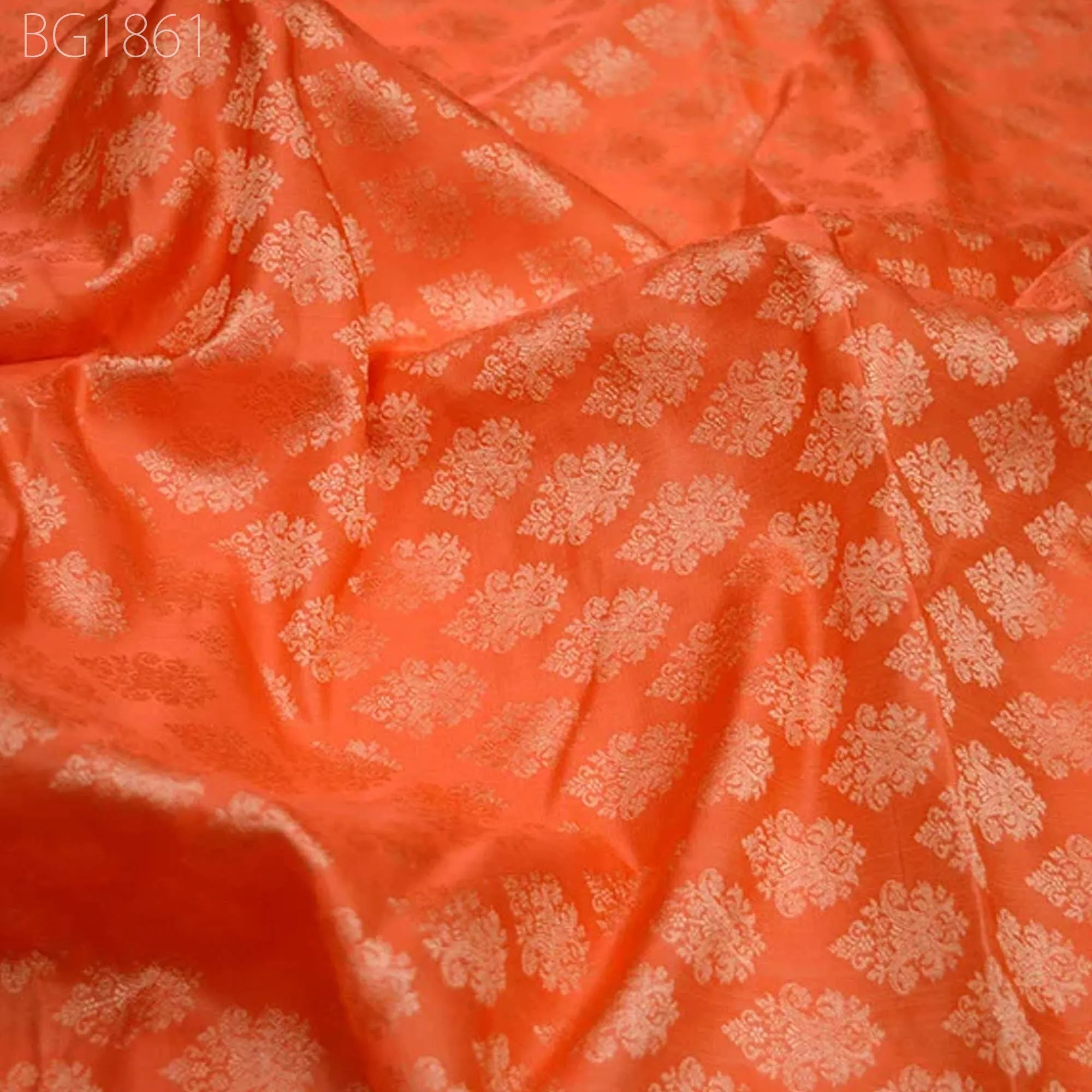 Sewing Crafting Orange Jacquard Brocade Fabric By The Yard  Vest Jacket Silk Wedding Dress Bridesmaid  Costume Floral Valance Drapes Skirts