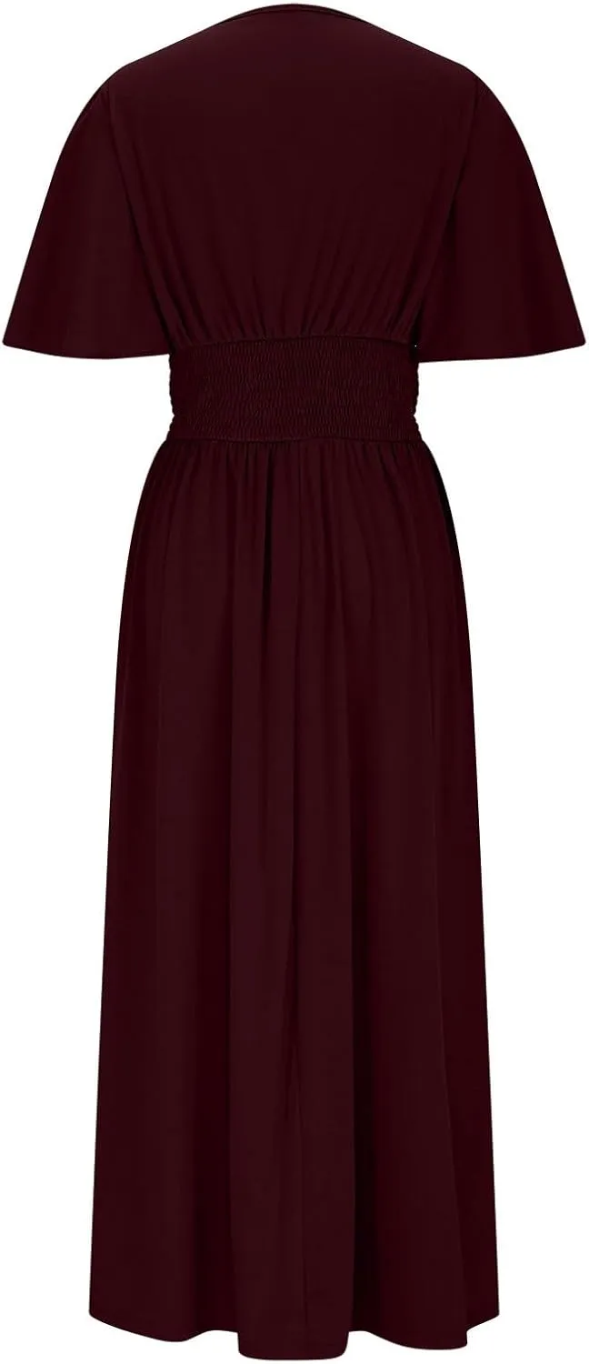 Sexy Deep V Dress for Women Elegant Ruffle Sleeve Front Cross Wrap Midi Skirt Side Slit Comfy Dresses Party Business