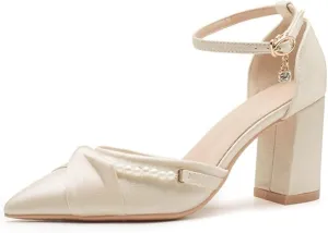 Sharp Head Chunky Hollow High Heels with Sweet Satin Pearl Buckle with 5cm/1.97in High Heel Shoes