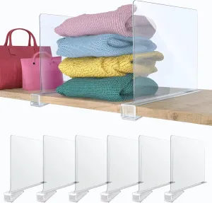 Shelf Dividers for Closet Organization,Clear Acrylic Shelf Dividers for Closets,Closet Shelf Dividers for Wood Shelves,Handbag/Purse/Sweater Organizer for Closet Shelf,6PCS
