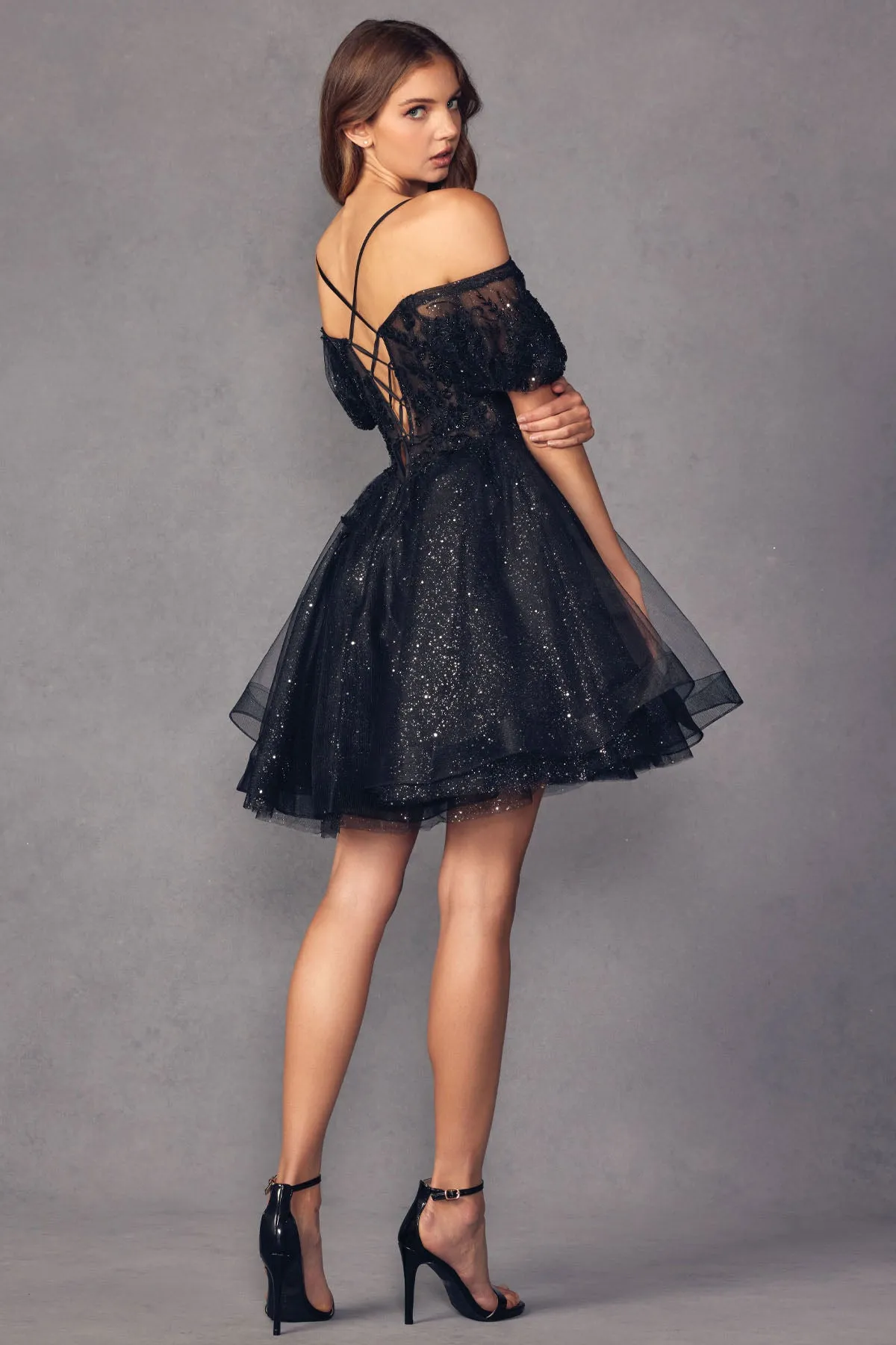 Shimmer Tulle Off Shoulder Dress