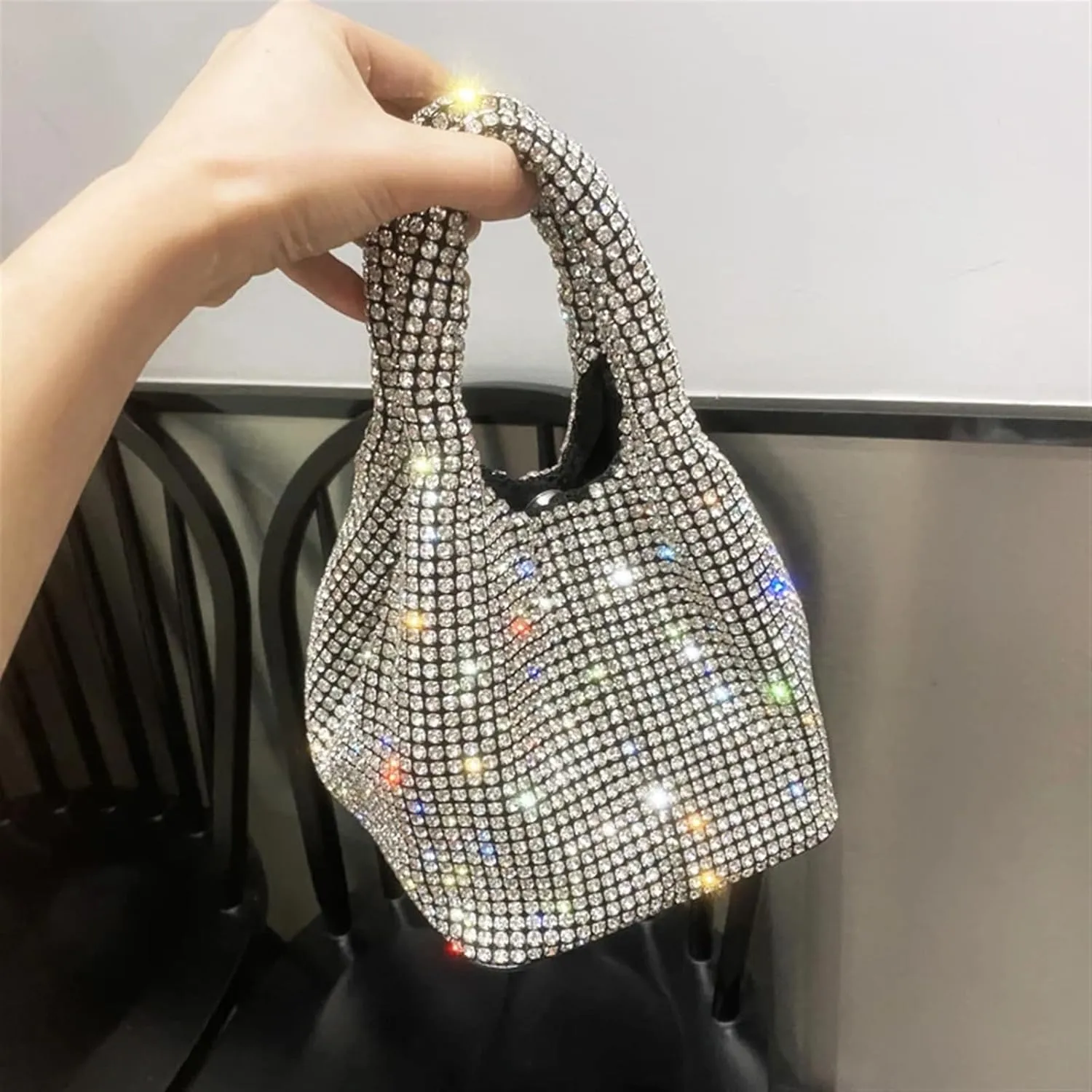Shiny Crystal Clutch Purse Bucket Shoulder Bag Rhinestone Handmade Purses and Handbags Luxury Designer