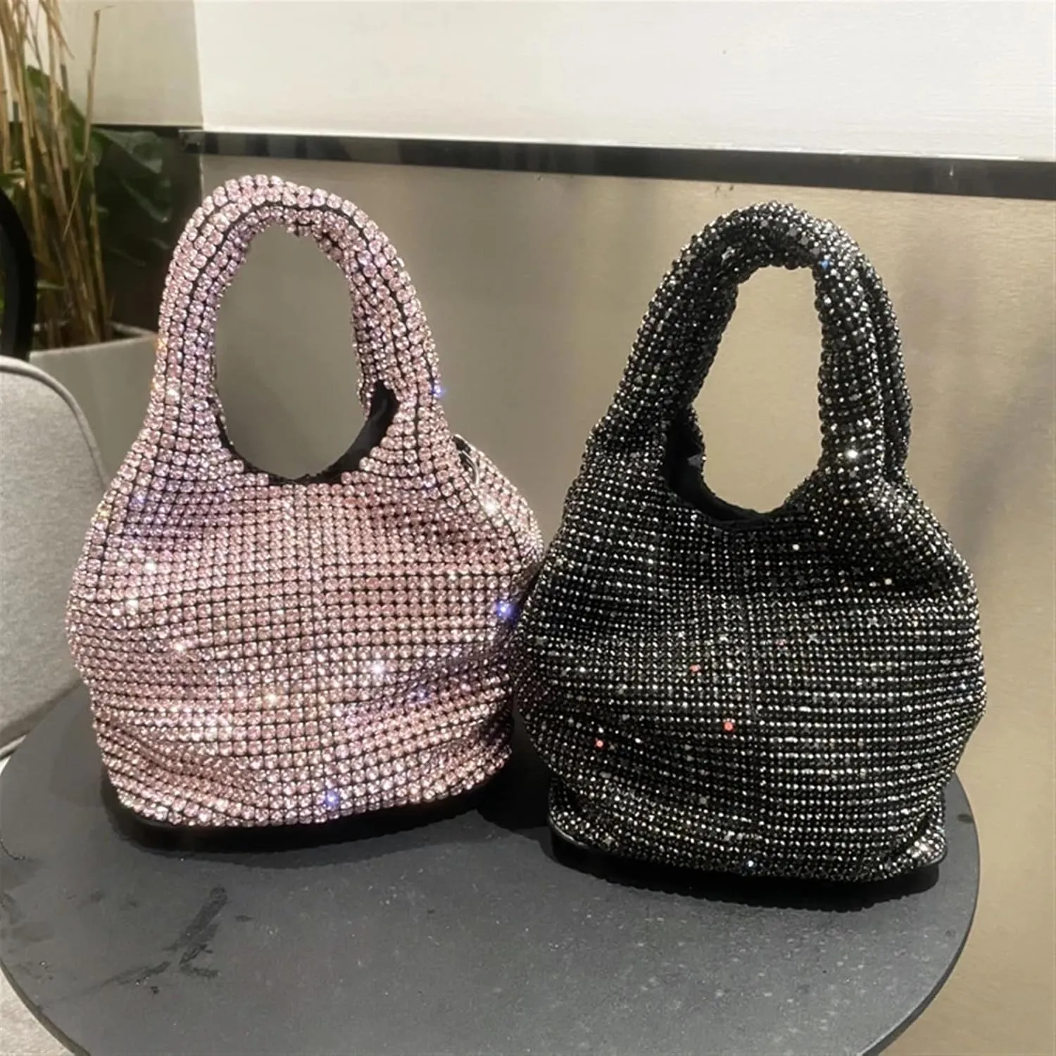 Shiny Crystal Clutch Purse Bucket Shoulder Bag Rhinestone Handmade Purses and Handbags Luxury Designer