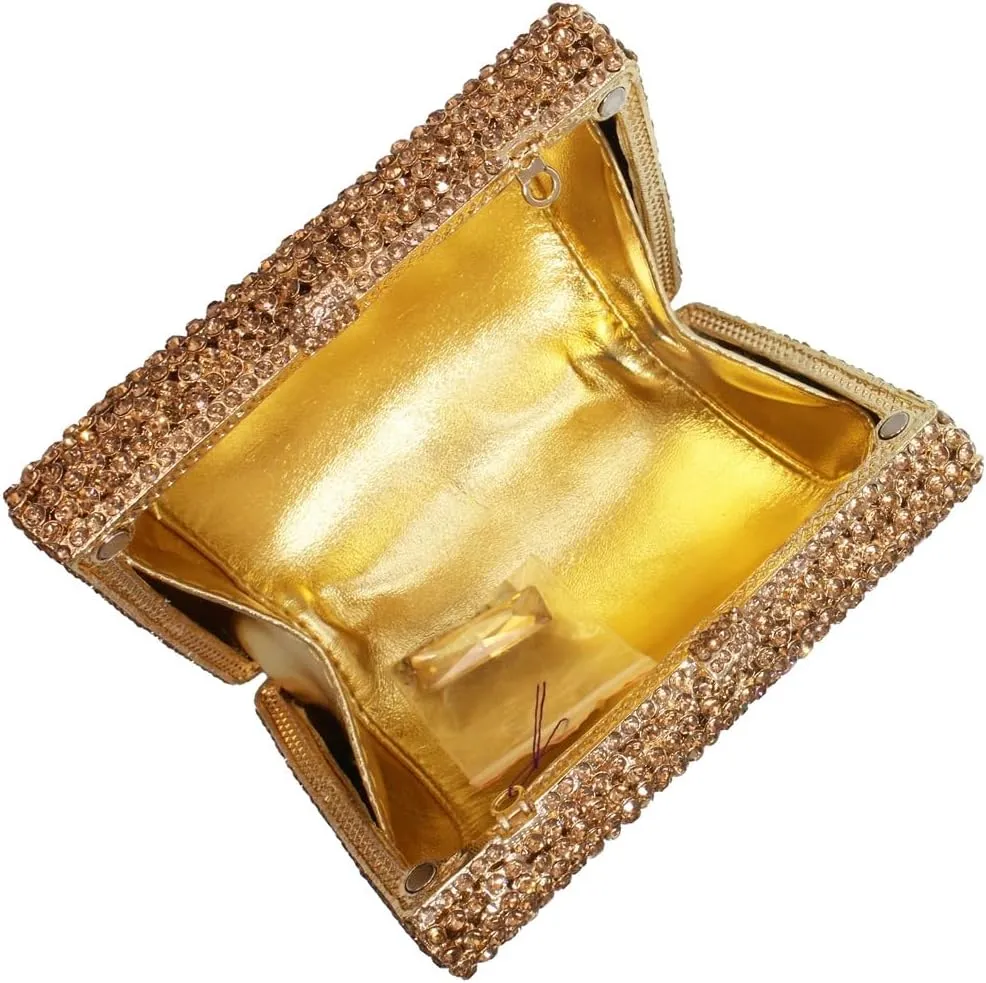 Shiny Rhinestone Evening Clutch Handbag Elegant Crystal Box Purse for Wedding Party Prom