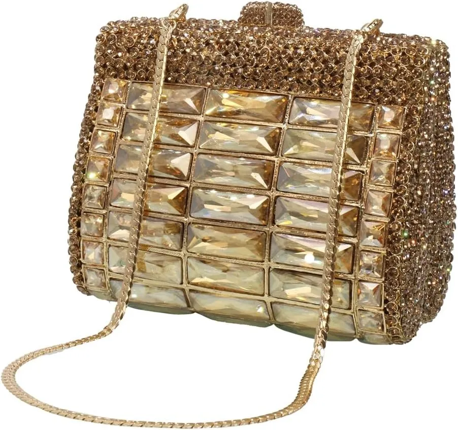Shiny Rhinestone Evening Clutch Handbag Elegant Crystal Box Purse for Wedding Party Prom