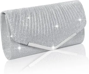 Shiny Sequin Envelope Clutch - Glitter Evening Bag with Chain for Wedding, Formal, Cocktail Party