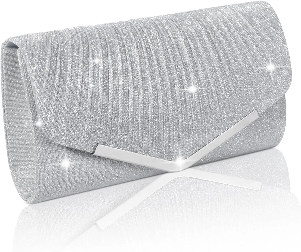 Shiny Sequin Envelope Clutch - Glitter Evening Bag with Chain for Wedding, Formal, Cocktail Party